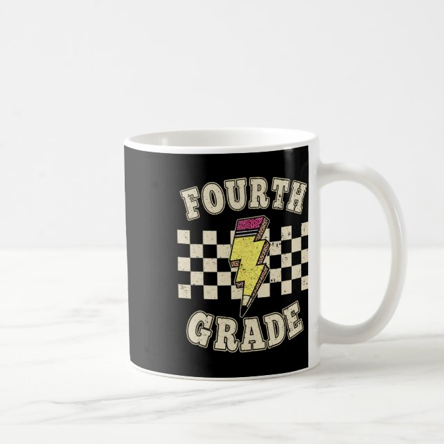 Caneca De Café Retro 4th Fourth Grade Teacher Lightning Bolt Penc (Direita)