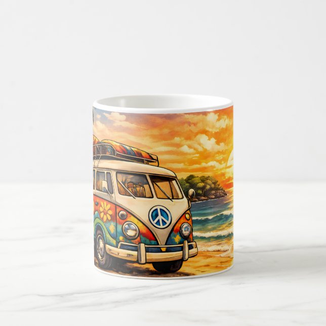 Caneca De Café Retro 60s Hippie Beach Bus Sunset | Surf Van Life (Centro)