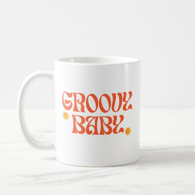 Caneca De Café Retro 70s Mostarda Laranja Hippie Groovy Baby (Esquerda)