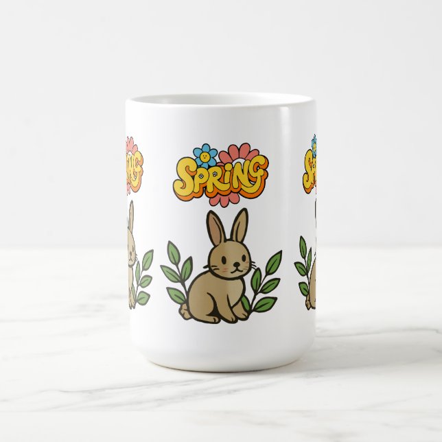 Caneca De Café Retro 70s Spring Bunny Graphic Design (Centro)