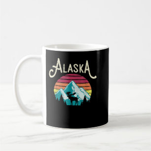 Caneca De Café Retro Alaska, AK Montanhas Juneau, Moose Selvagem