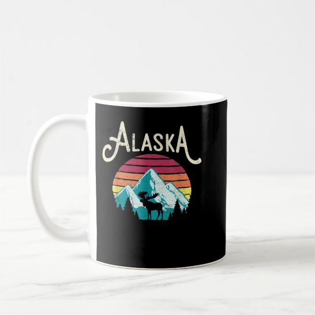 Caneca De Café Retro Alaska, AK Montanhas Juneau, Moose Selvagem (Esquerda)