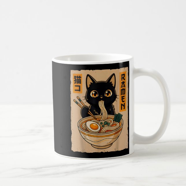 Caneca De Café Retro Anime Kawaii Black Cat Eating Ramen Noodles  (Direita)