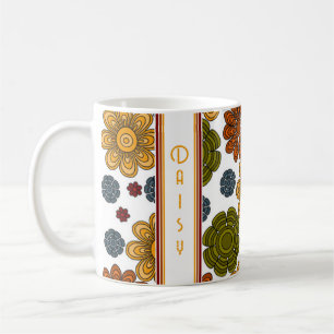 Caneca De Café Retro Anos 70 Vermelho Verde Amarelo Laranja Flor
