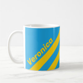 Caneca De Café Retro Aqua Reef Três Listras com Nome