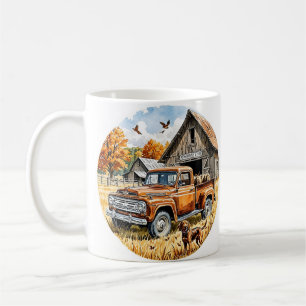 Caneca De Café Retro Autumn Pickup and Hunting Dog, Fall Vintage,