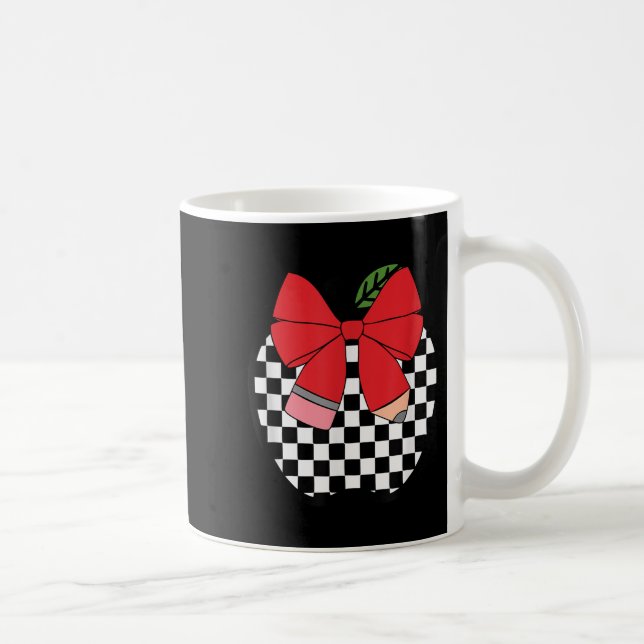Caneca De Café Retro Back To School Teacher Race Checkered Pencil (Direita)