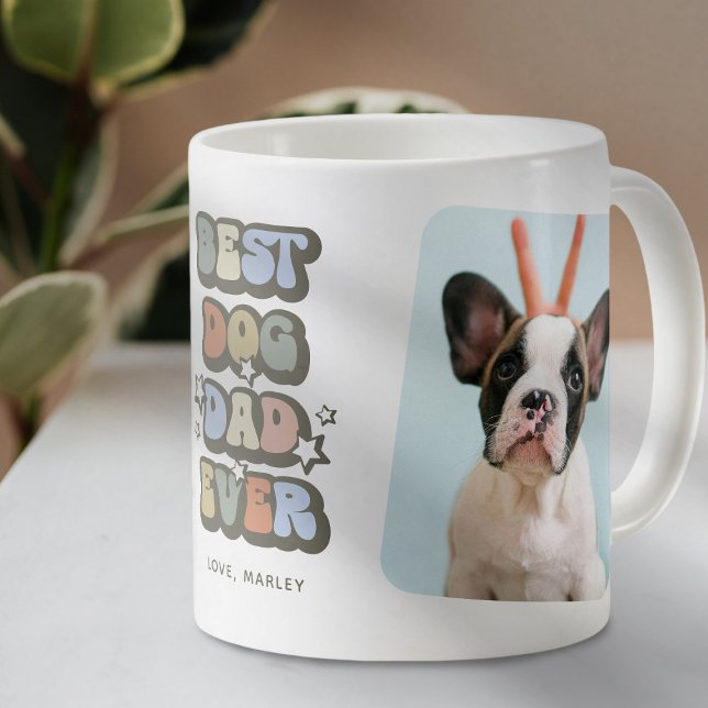 Caneca De Café Retro Best Dog Pai Ever 2 Foto (Criador carregado)