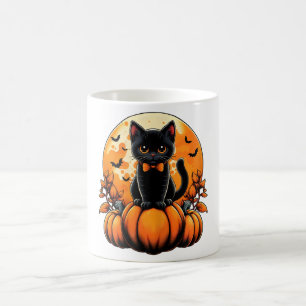 Caneca De Café Retro Black Cat Pumpkin Halloween outono outono ou
