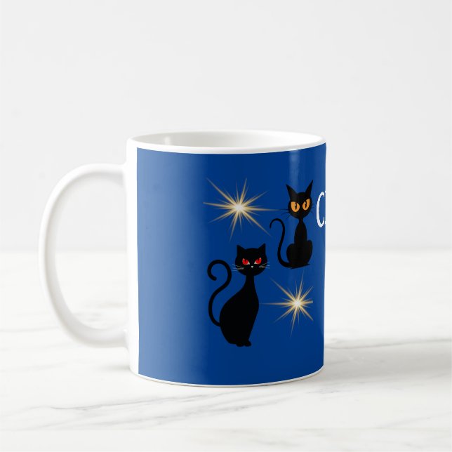 Caneca De Café Retro Black cats with starburst - texto editável (Esquerda)