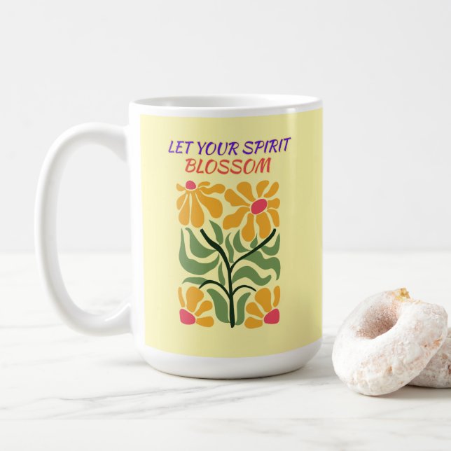 Caneca De Café Retro Boho Blooming Flowers Inspiration Quote (Com Donut)
