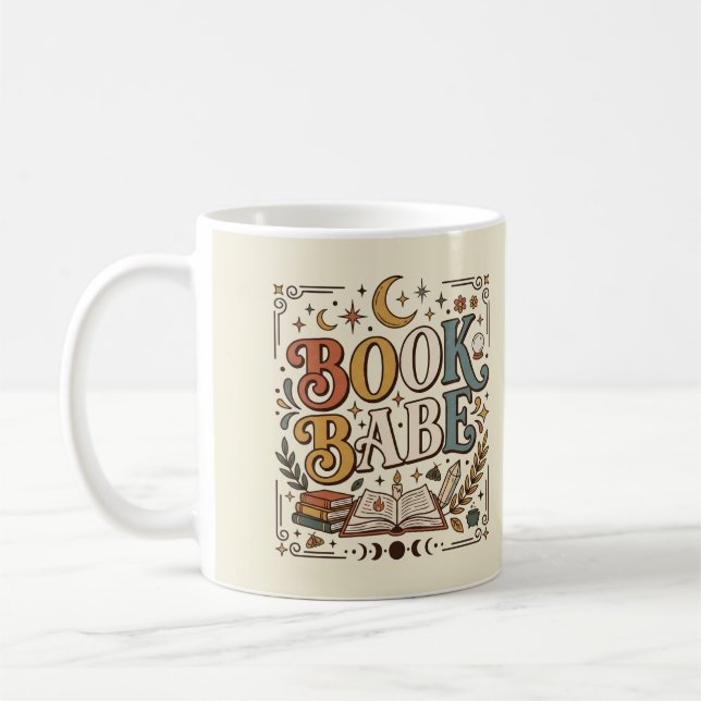Caneca De Café Retro Book Babe Mystical Celestial Witchy Bookish (Esquerda)
