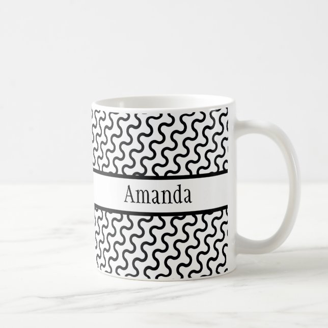 Caneca De Café Retro Branco e Preto, Padrão de Ondas Diagonais (Direita)