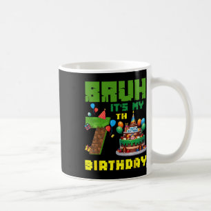 Caneca De Café Retro Bruh É Meu 7º Aniversário Bolo Pixel Gamer 7