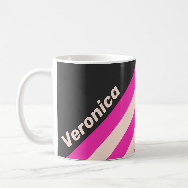 Caneca De Café Retro Bubblegum Stripes with Name (Esquerda)