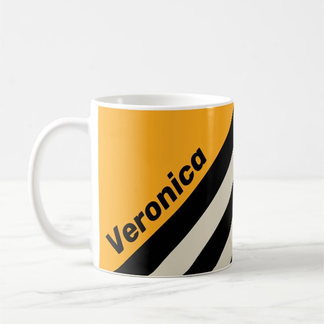 Caneca De Café Retro Bumblebee Buzz Stripes with Name (Esquerda)