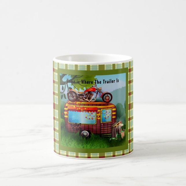 Caneca De Café Retro Camper Trailer Trash cita Tartan Green Red (Centro)