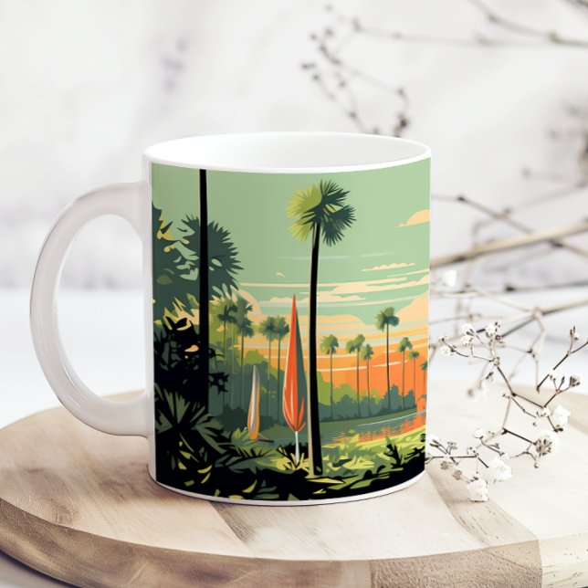 Caneca De Café Retro Camping Woods Pôr do sol (Criador carregado)