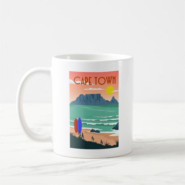 Caneca De Café Retro Cape Town South Africa Mesa Mountain Art (Esquerda)