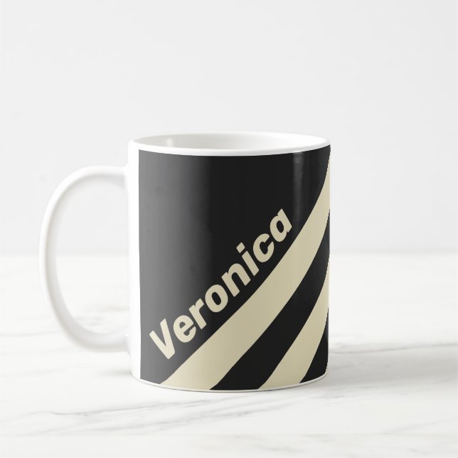 Caneca De Café Retro Charcoal Three Stripes with Name (Esquerda)