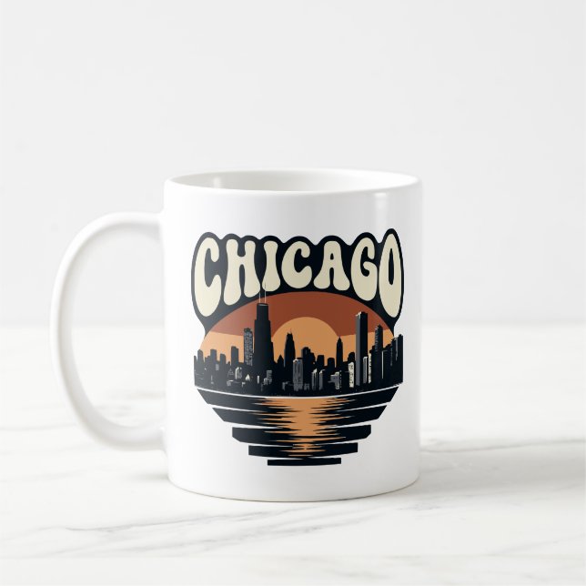 Caneca De Café Retro Chicago Sunset Mug | Willis Tower Art (Esquerda)
