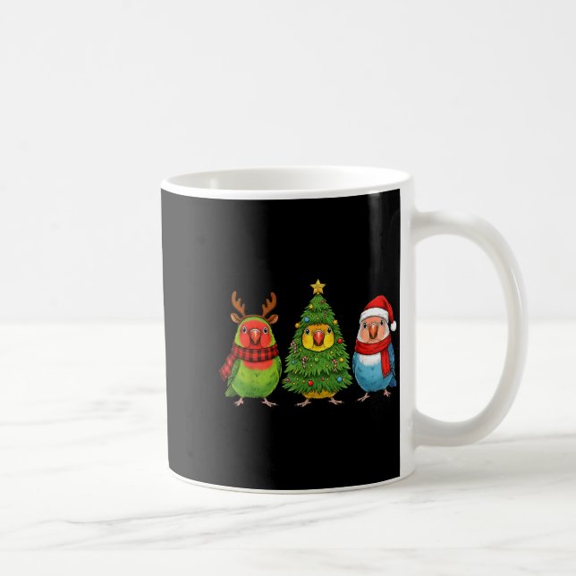 Caneca De Café Retro Christmas Lovebird Parrot Santa Reindeer  (Direita)