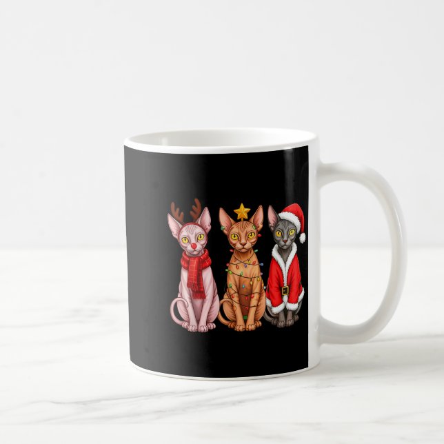 Caneca De Café Retro Christmas Sphynx Cat Santa Reindeer  (Direita)