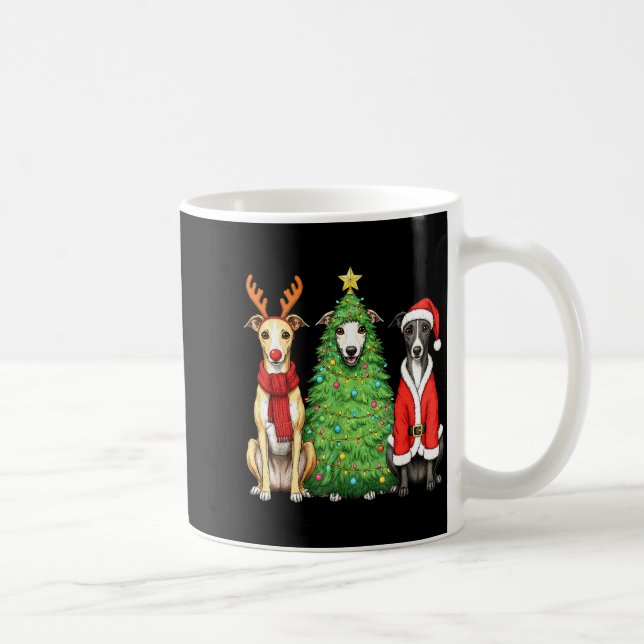 Caneca De Café Retro Christmas Whippet Santa Reindeer Dog Lover  (Direita)