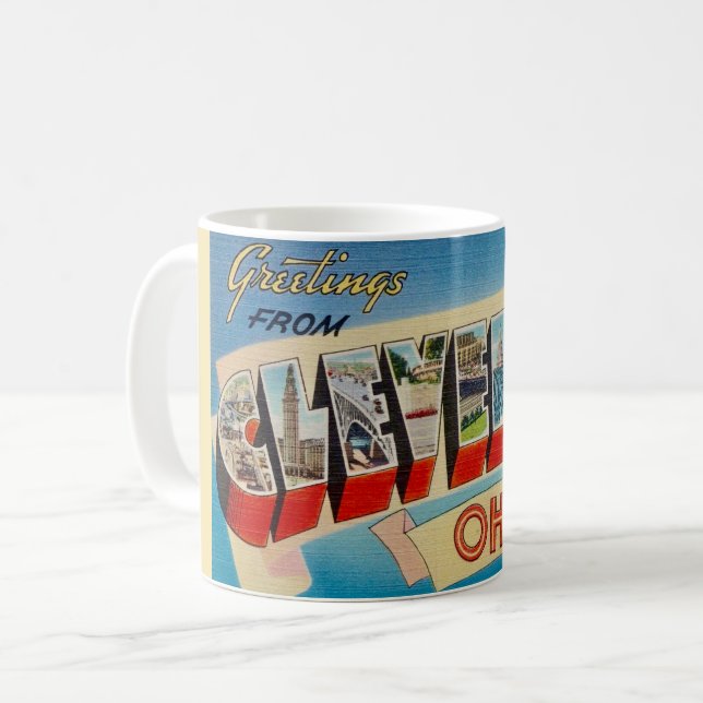 Caneca De Café Retro Cleveland Ohio Saudação Mug (Frente Esquerda)