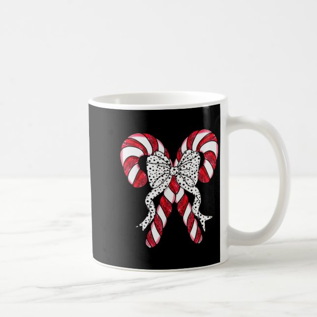 Caneca De Café Retro Coquette Bow Candy Cane Christmas Season Wom (Direita)