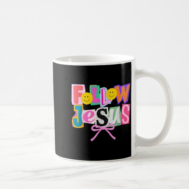 Caneca De Café Retro Coquette Cute Follow Jesus Bible Verse Faith (Direita)