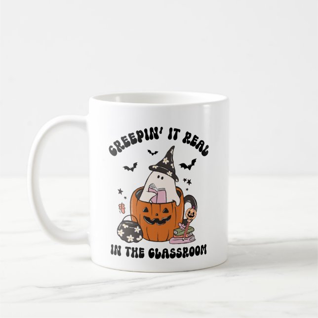 Caneca De Café Retro Creepin' It Real Teacher Halloween (Esquerda)