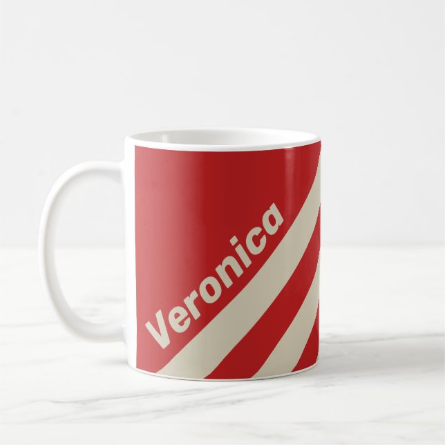 Caneca De Café Retro Crimson Three Stripes with Name (Esquerda)