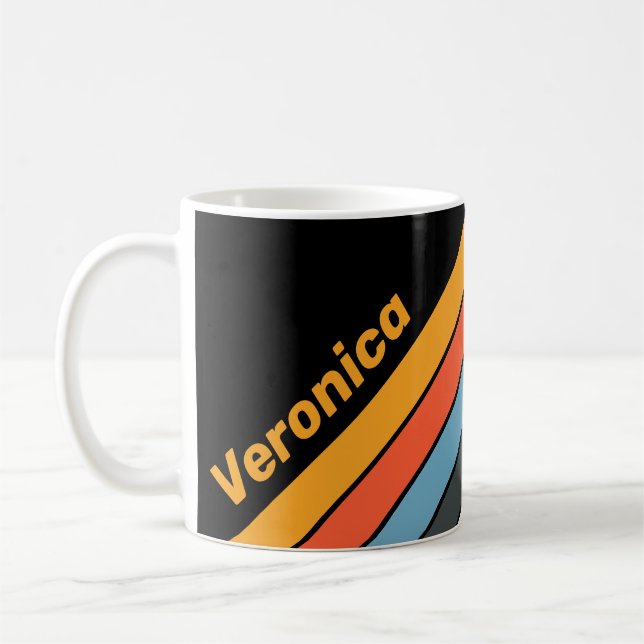 Caneca De Café Retro Dark Rainbow Striped with Name (Esquerda)