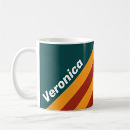 Caneca De Café Retro Dark Teal Splash Stripes with Name