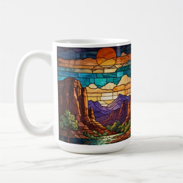 Caneca De Café Retro desert scene Sedona mountains stainglass art (Esquerda)
