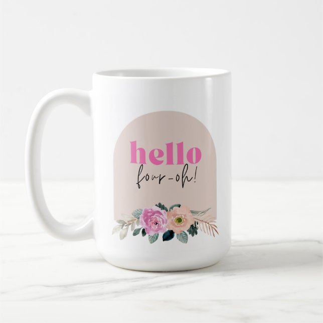 Caneca De Café Retro Dusty Rosa floral "olá quatro-oh" (Esquerda)
