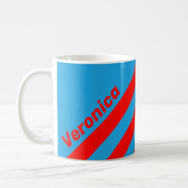 Caneca De Café Retro Electric Blue Red Three Stripes with Name (Esquerda)