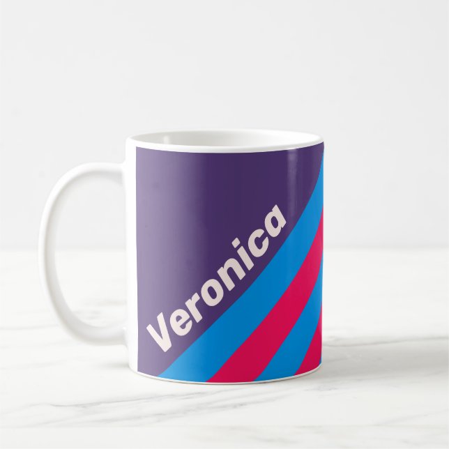 Caneca De Café Retro Electric Grape Stripes with Name (Esquerda)