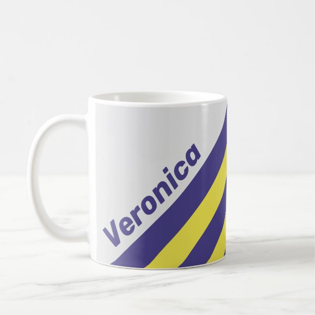 Caneca De Café Retro Electric Lemon Grape Stripes with Name (Esquerda)
