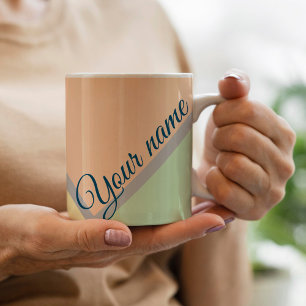 Caneca De Café retro elegante Colorblock de cor pastel com nome p