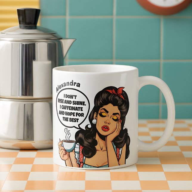 Caneca De Café Retro Engraçado Eu não levanto e brilho nome perso (Criador carregado)