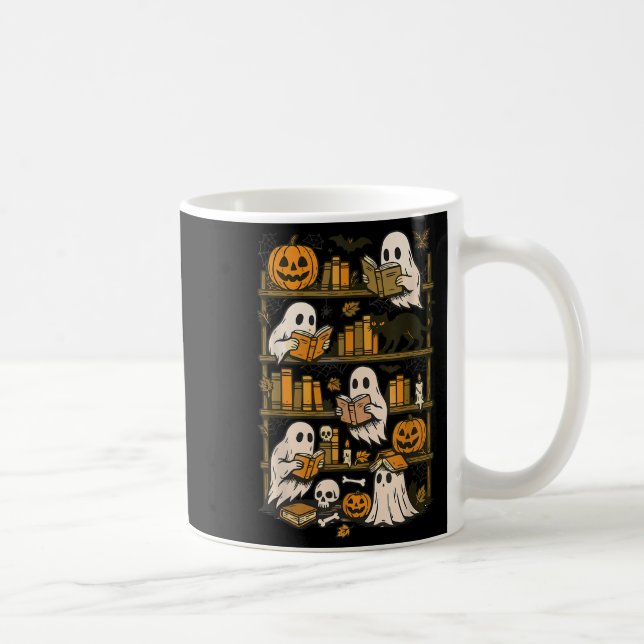 Caneca De Café Retro Fantasmas Lendo Livro de Halloween Spoo (Direita)