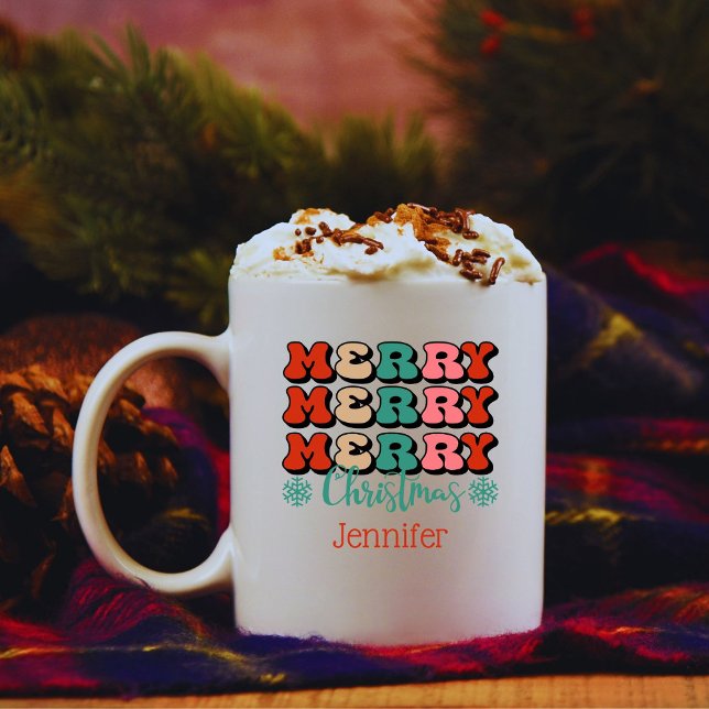 Caneca De Café Retro Feliz Natal Personalizado Mug (Criador carregado)