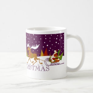 Caneca De Café Retro Feliz Papais noeis de Natal e Reindeer