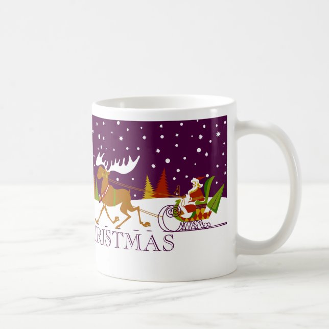 Caneca De Café Retro Feliz Papais noeis de Natal e Reindeer (Direita)