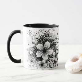 caneca de café retro floral elegante