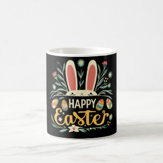 Caneca De Café Retro Floral Happy Easter Bunny Boho Spring