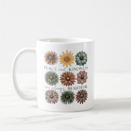 Caneca De Café Retro Floral Peace and Kindness