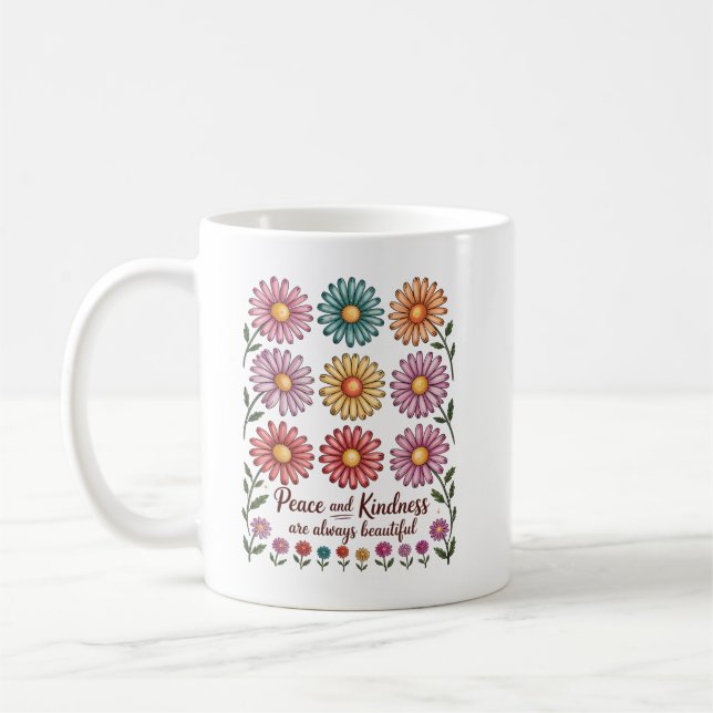 Caneca De Café Retro Floral Peace and Kindness (Esquerda)